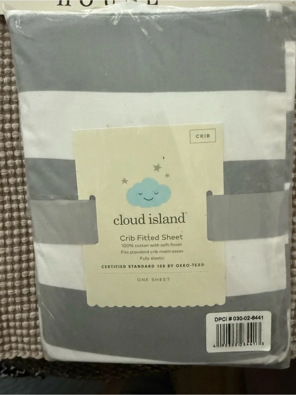 cloud island Gray and White Wide Stripe Crib Fitted Sheet